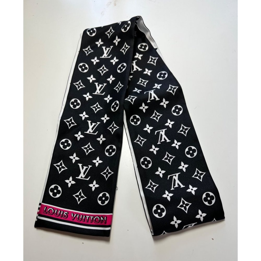NWOT Louis Vuitton Bandeau Scarf, Black, White, Pink, M77362, Monogram Marbles - Picture 2 of 9